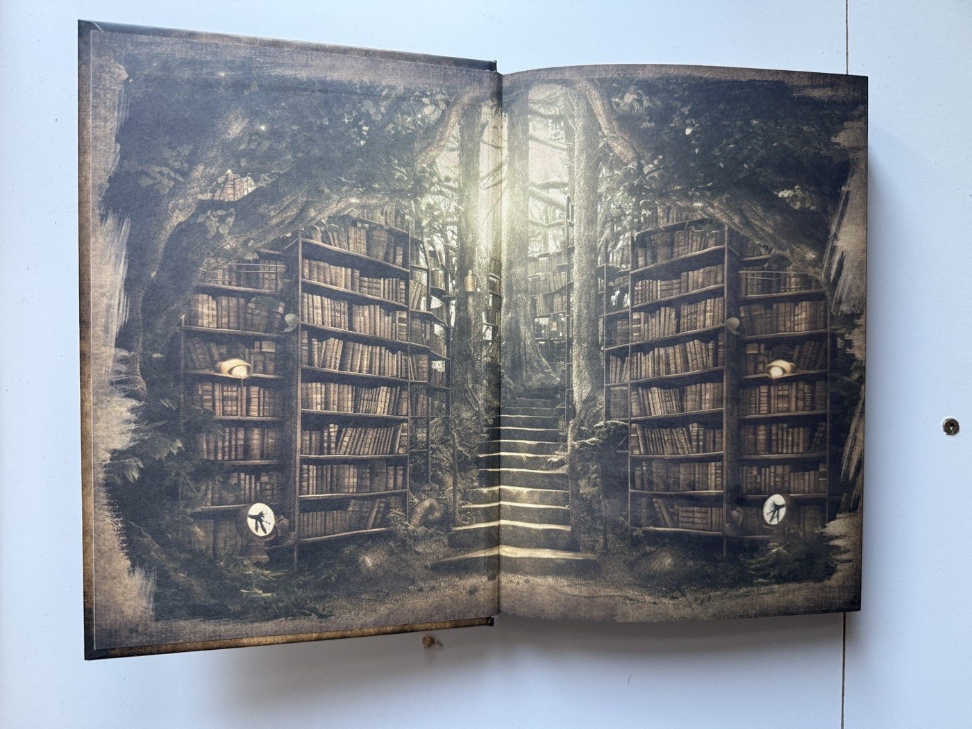 Von mir gestaltete Bibliotheksillustration über eine Buchdoppelseite