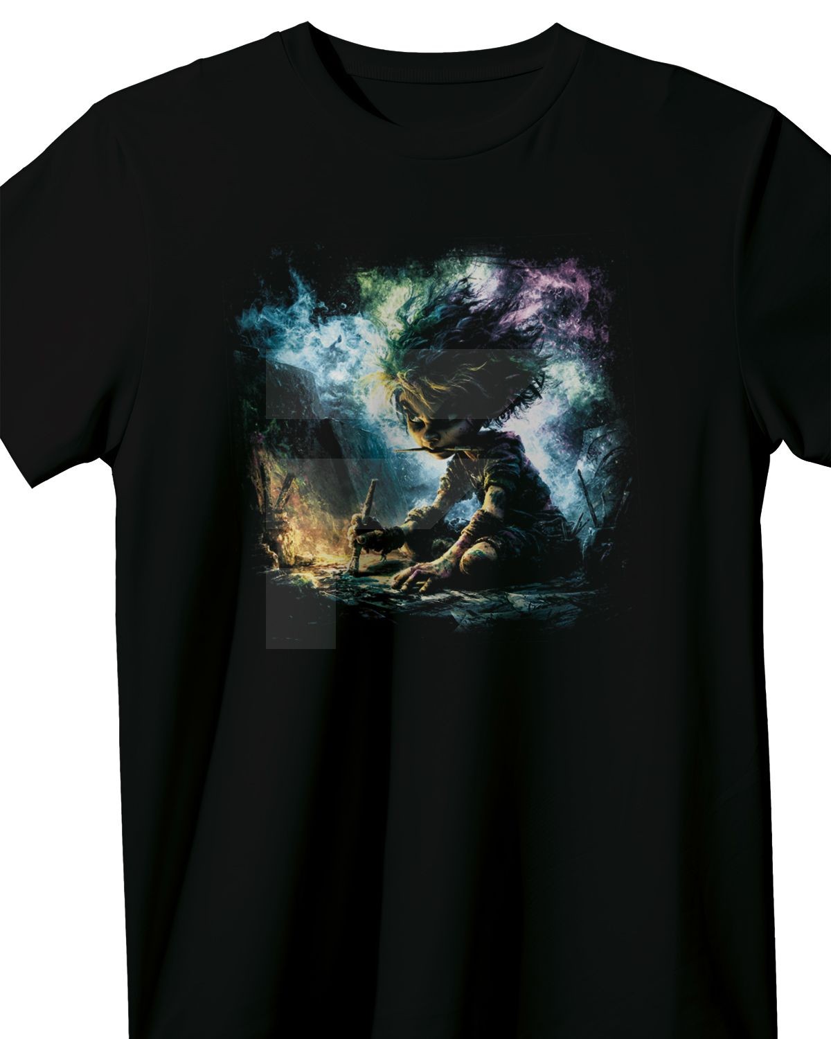 T-Shirt-Gestaltungsvorschau: Fantasiefigur beim Schreiben